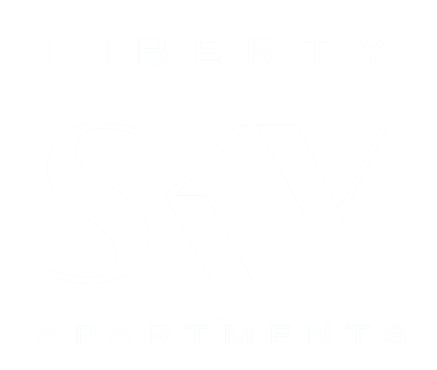 A black and white logo for Liberty Sky Apartments.